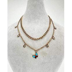 Rose İkili Kelebek Detaylı Kolye